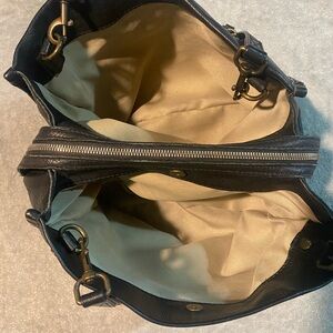 Classic Black Leather Shoulder Bag with Beige Interior